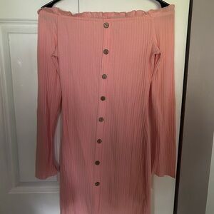 Pink off shoulder ribbed dress